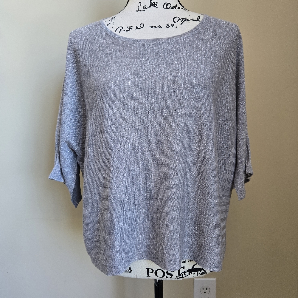 By Anthropologie Linen Blend Top Womens XS Silver Metallic Oversized Boxy